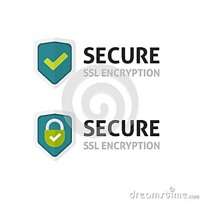 SSL certificate vector icon, secure encryption shield, secure lock symbol Vector Illustration