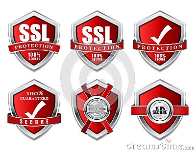 SSL Protection Secure Red Shield Vector Icon Vector Illustration