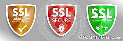 SSL secure connection banners. Cartoon Illustration