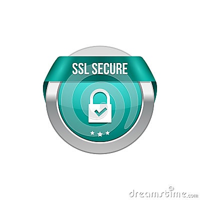 SSL secure protection symbol. SSL security transaction button with ribbon. Lock guard design icon Vector Illustration