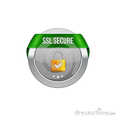 SSL secure protection symbol. SSL security transaction button with ribbon. Lock guard design icon Vector Illustration