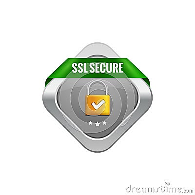 SSL secure protection symbol. SSL security transaction button with ribbon. Lock guard design icon Vector Illustration