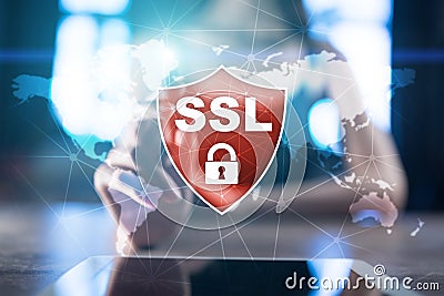 SSL Secure Sockets Layer, a computing protocol. Security of data sent via the Internet by using encryption. Stock Photo