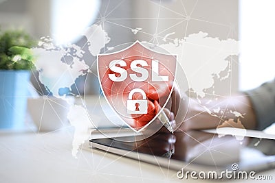 SSL Secure Sockets Layer, a computing protocol. Security of data sent via the Internet by using encryption. Stock Photo