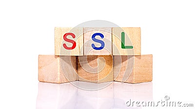 SSL, security certificate for web site written on wooden cube blocks. banner Stock Photo