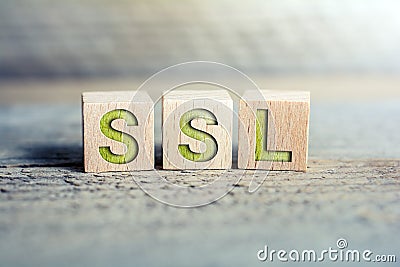 SSL Written On Wooden Blocks On A Board - Secure Internet Concept Stock Photo