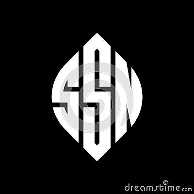 SSN circle letter logo design with circle and ellipse shape. SSN ellipse letters with typographic style. The three initials form a Vector Illustration
