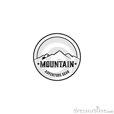 Vintage Retro Mountain Stamp Label Logo design for Adventure Outdoor Team / Gears - Vector Vector Illustration