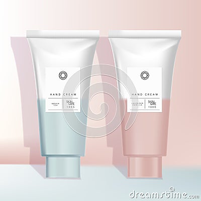 Vector Pink Blue White Gradient Design Tube Packaging for Skincare Healthcare Products Vector Illustration