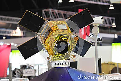 ST Aerospace earth observation TeLEOS-1 satellite model on display at Singapore Airshow Editorial Stock Photo