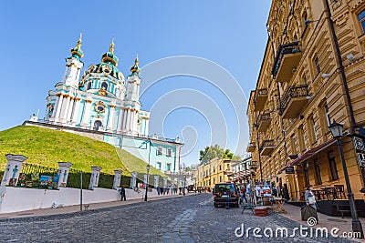 St Andrew`s Church from Andriyivskyy Descent Editorial Stock Photo
