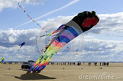 Very large kite tethered to the beach Editorial Stock Photo