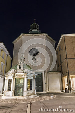 St. Antonio di Padova Paolotti church in Rimini at night Stock Photo