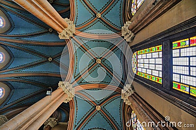 St. Antuan Church ceiling house column details from below-up view, Editorial Stock Photo