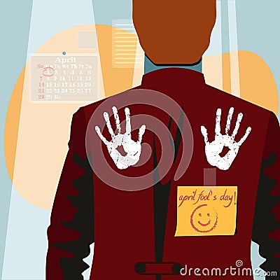 1st April fool day illustration with hand imprint on back. Vector Illustration