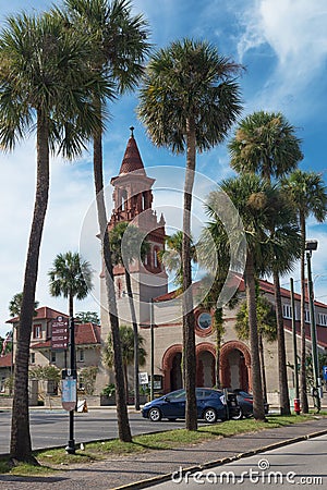 Architecture city museum st. Augustine, Palms and Spanish flavor Editorial Stock Photo