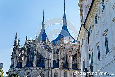 St. Barbara`s Church, Unique gothic Cathedrale and Former Jesuit College in Kutna Hora, Central Bohemian Region, Czech Republic Editorial Stock Photo