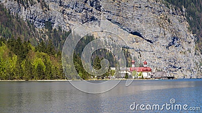 St. Bartholomae at Lake Koenigssee Stock Photo