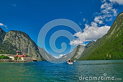 St.Bartolomei Church on Konigsee lake Editorial Stock Photo