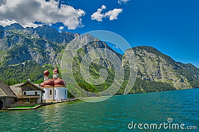 St.Bartolomei Church on Konigsee lake Editorial Stock Photo