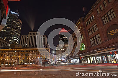 St. Catherine Street, Montreal, on an Extremely Cold Night Editorial Stock Photo