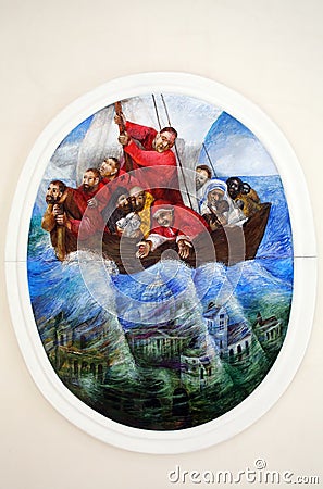 St. Clement in Peter`s boat, fresco in Church of St. Clement in Primisweiler, Germany Stock Photo