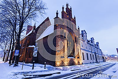 St. Elizabeth Church in Gdansk at night Stock Photo