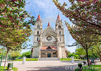 St. Francis of Assisi Church on Mexicoplatz square in spring, Vienna, Austria Stock Photo