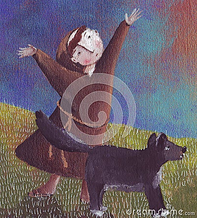 St. francis and the wolf Stock Photo