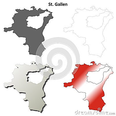St. Gallen blank detailed outline map set Vector Illustration