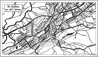 St. Gallen Switzerland City Map in Black and White Color in Retro Style Stock Photo