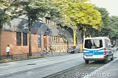 St. Georg Hamburg Crime police street trees van Editorial Stock Photo