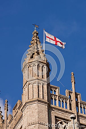 St. George Flag on Bath Abbey Stock Photo