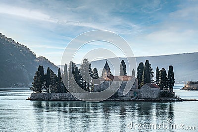 St. George Island - Sveti Dorde. St George Island with buildings of former monastery, located in the Kotor Bay in Montenegro Stock Photo