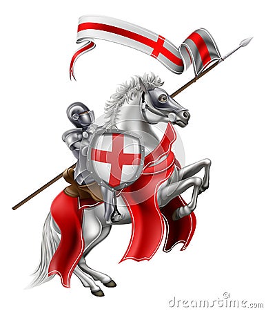 Saint George Medieval Knight on Horse Vector Illustration