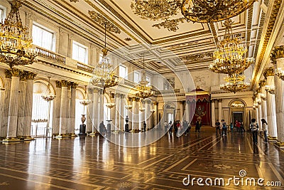 St George`s Hall referred to as Great Throne Room in Winter Palace. Saint Petersburg Editorial Stock Photo