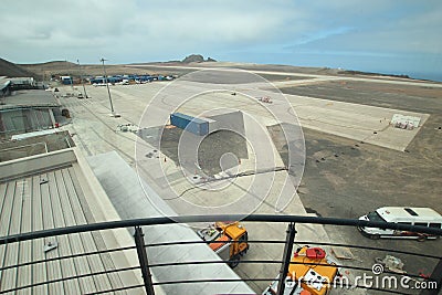 ST HELENA - OCTOBER 12, 2015: View from the air traffic control tower at St Helena's airport as construction nears completion Editorial Stock Photo