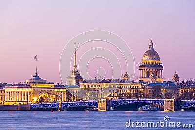 St.Isaac cathedral and Admiralty at the center and Neva river in Stock Photo