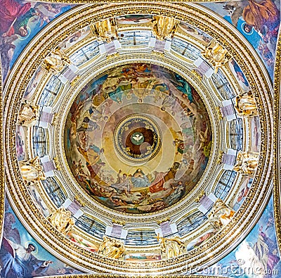 St. Isaac`s Cathedral, Interior design of the central dome Editorial Stock Photo