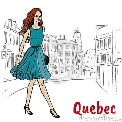 St Jean Street in Quebec Vector Illustration