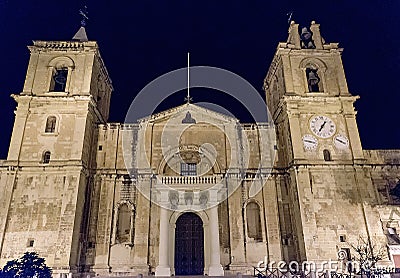 St. John Cathedral at night, Valletta, Malta Stock Photo