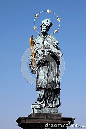 St. John of Nepomuk, Charles bridge Prague, Czech Stock Photo