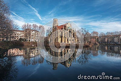 St. John's Church (Johanneskirche) at Feuersee lake - Stuttgart, Germany Stock Photo