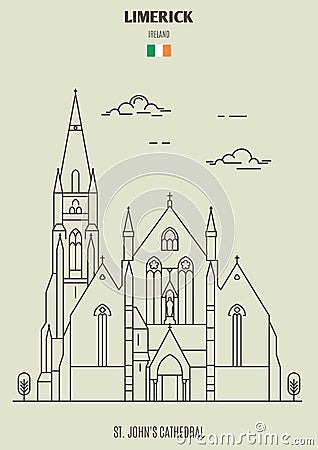 St. Johns Cathedral in Limerick, Ireland. Landmark icon Vector Illustration