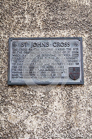 St Johns Cross Plaque in Edinburgh Stock Photo