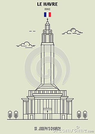 St. Josephs Church in Le Havre, France. Landmark icon Vector Illustration