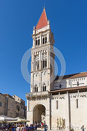 St. Lawrence Cathedral (Crkva sv. Lovre) from the 13th century. Bell tower construction has begun 1609. Trogir, Croatia. Stock Photo