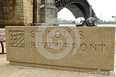 The St Louis Riverfront Sign by The Eads Bridge on The Mississippi River. St. Louis, MO, USA. June 5, 2014. Editorial Stock Photo