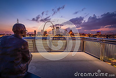 The St. Louis skyline at dusk Editorial Stock Photo