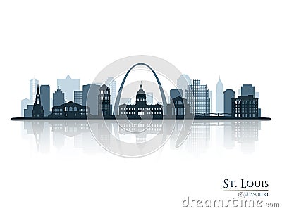 St.Louis skyline silhouette with reflection. Vector Illustration